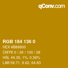 Color code: RGB 184 136 0 | qconv.com