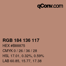 Color code: RGB 184 136 117 | qconv.com