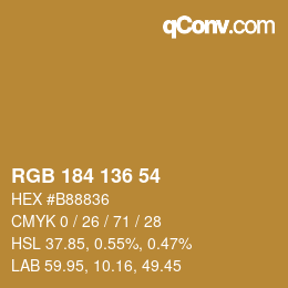 Color code: RGB 184 136 54 | qconv.com
