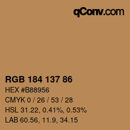 颜色代码: RGB 184 137 86 | qconv.com