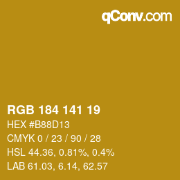 Color code: RGB 184 141 19 | qconv.com