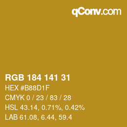 Color code: RGB 184 141 31 | qconv.com
