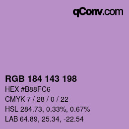 Color code: RGB 184 143 198 | qconv.com