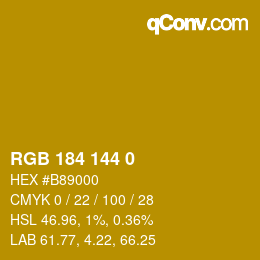 颜色代码: RGB 184 144 0 | qconv.com