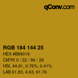 Color code: RGB 184 144 25 | qconv.com