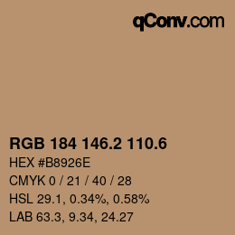 カラーコード: RGB 184 146.2 110.6 | qconv.com
