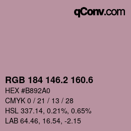 カラーコード: RGB 184 146.2 160.6 | qconv.com