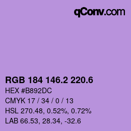 カラーコード: RGB 184 146.2 220.6 | qconv.com
