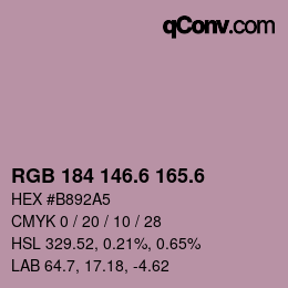 カラーコード: RGB 184 146.6 165.6 | qconv.com