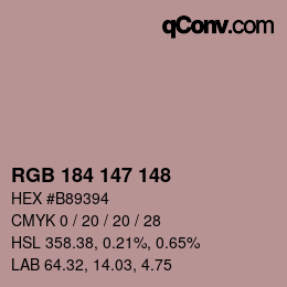 颜色代码: RGB 184 147 148 | qconv.com
