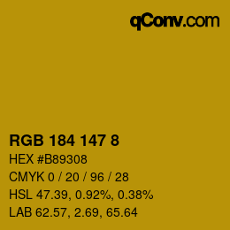 Color code: RGB 184 147 8 | qconv.com