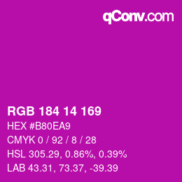 Color code: RGB 184 14 169 | qconv.com