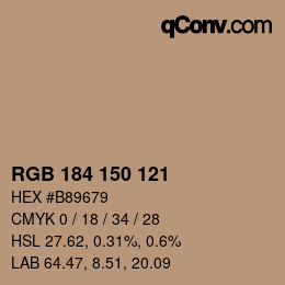 カラーコード: RGB 184 150 121 | qconv.com