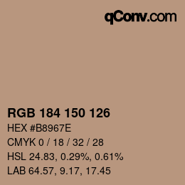 Color code: RGB 184 150 126 | qconv.com