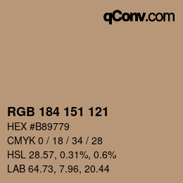 Color code: RGB 184 151 121 | qconv.com