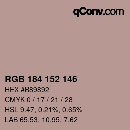 Código de color: RGB 184 152 146 | qconv.com