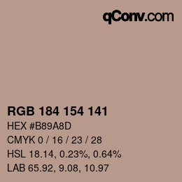 Color code: RGB 184 154 141 | qconv.com