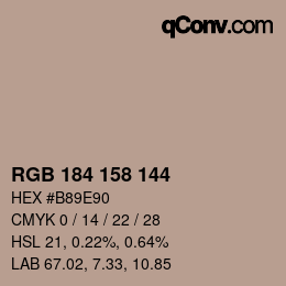 颜色代码: RGB 184 158 144 | qconv.com