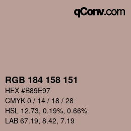 カラーコード: RGB 184 158 151 | qconv.com
