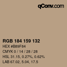 Color code: RGB 184 159 132 | qconv.com