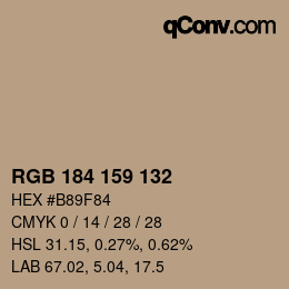 颜色代码: RGB 184 159 132 | qconv.com