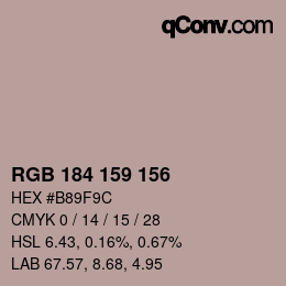 Color code: RGB 184 159 156 | qconv.com