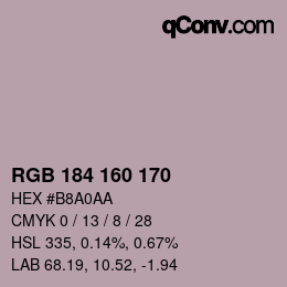 颜色代码: RGB 184 160 170 | qconv.com