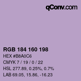 Color code: RGB 184 160 198 | qconv.com