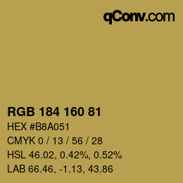 Color code: RGB 184 160 81 | qconv.com