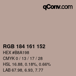 Color code: RGB 184 161 152 | qconv.com