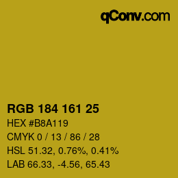 Color code: RGB 184 161 25 | qconv.com