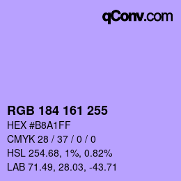 Color code: RGB 184 161 255 | qconv.com