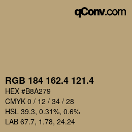 カラーコード: RGB 184 162.4 121.4 | qconv.com
