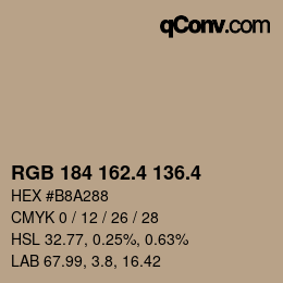カラーコード: RGB 184 162.4 136.4 | qconv.com