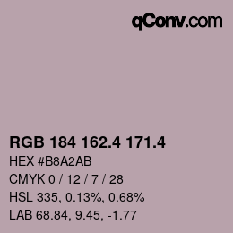 カラーコード: RGB 184 162.4 171.4 | qconv.com