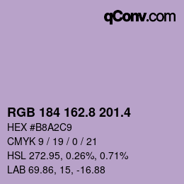 カラーコード: RGB 184 162.8 201.4 | qconv.com