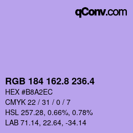 カラーコード: RGB 184 162.8 236.4 | qconv.com