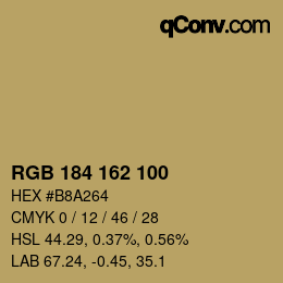 Color code: RGB 184 162 100 | qconv.com