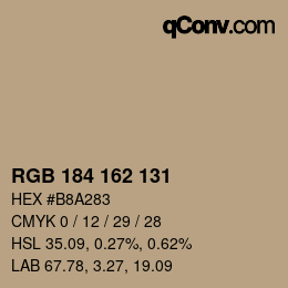 Color code: RGB 184 162 131 | qconv.com