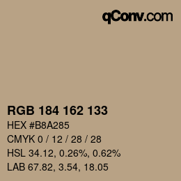 Color code: RGB 184 162 133 | qconv.com