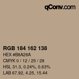 Color code: RGB 184 162 138 | qconv.com