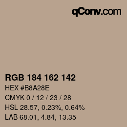 Color code: RGB 184 162 142 | qconv.com