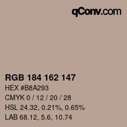 Color code: RGB 184 162 147 | qconv.com