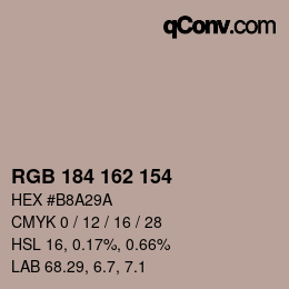 カラーコード: RGB 184 162 154 | qconv.com