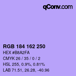 Color code: RGB 184 162 250 | qconv.com
