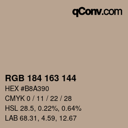 カラーコード: RGB 184 163 144 | qconv.com
