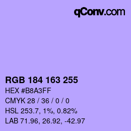 Color code: RGB 184 163 255 | qconv.com