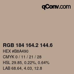 カラーコード: RGB 184 164.2 144.6 | qconv.com