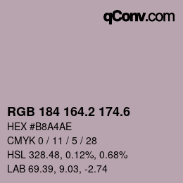 カラーコード: RGB 184 164.2 174.6 | qconv.com