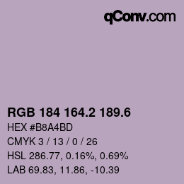 カラーコード: RGB 184 164.2 189.6 | qconv.com